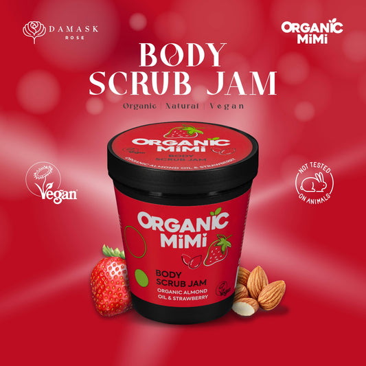 Organic Mimi, Body Scrub Jam Almond & Strawberry, 250 g