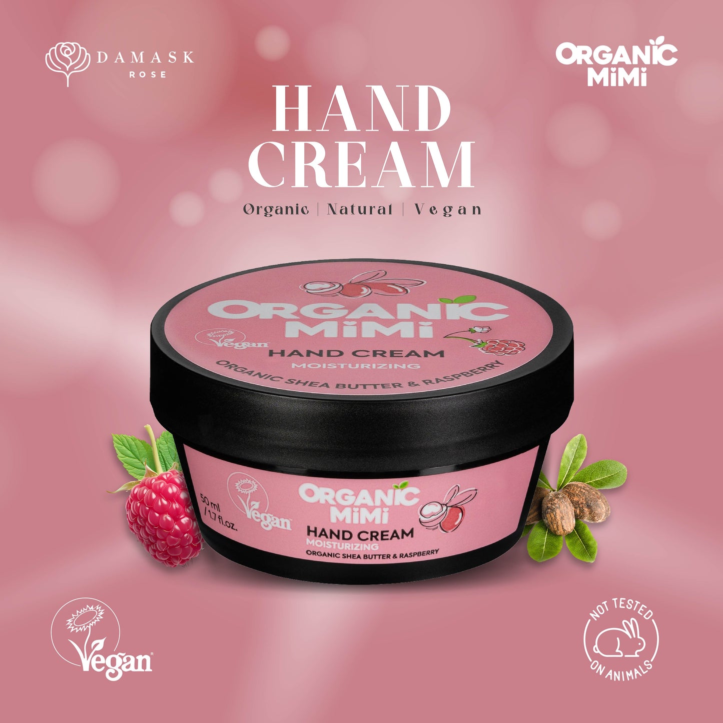 Organic Mimi Hand Cream Moisturizing Shea & Raspberry – 2-Pack 1.7 oz