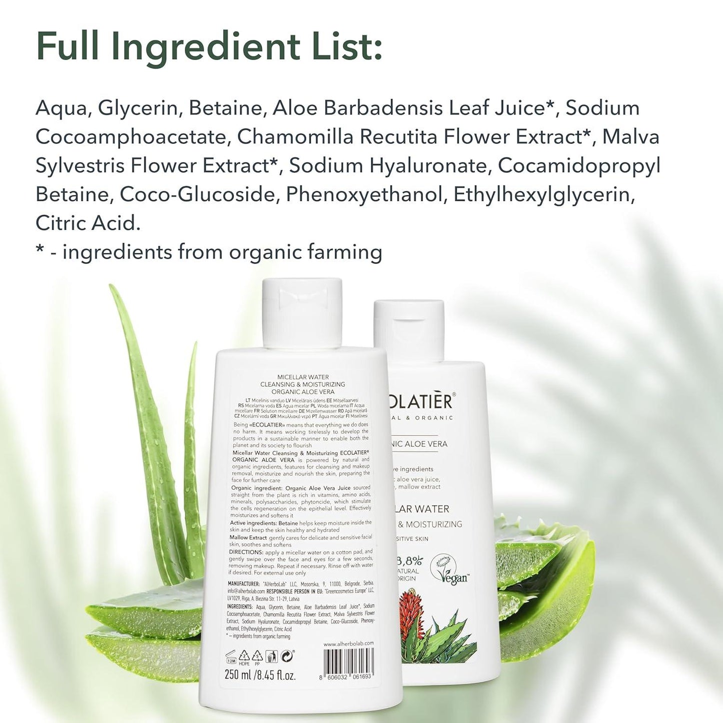 x-Micellar Water Cleansing & Mouisturizing Organic Aloe Vera