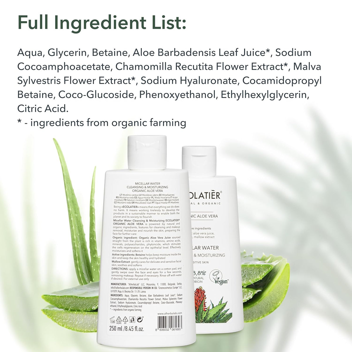 Micellar Water Cleansing & Mouisturizing Organic Aloe Vera