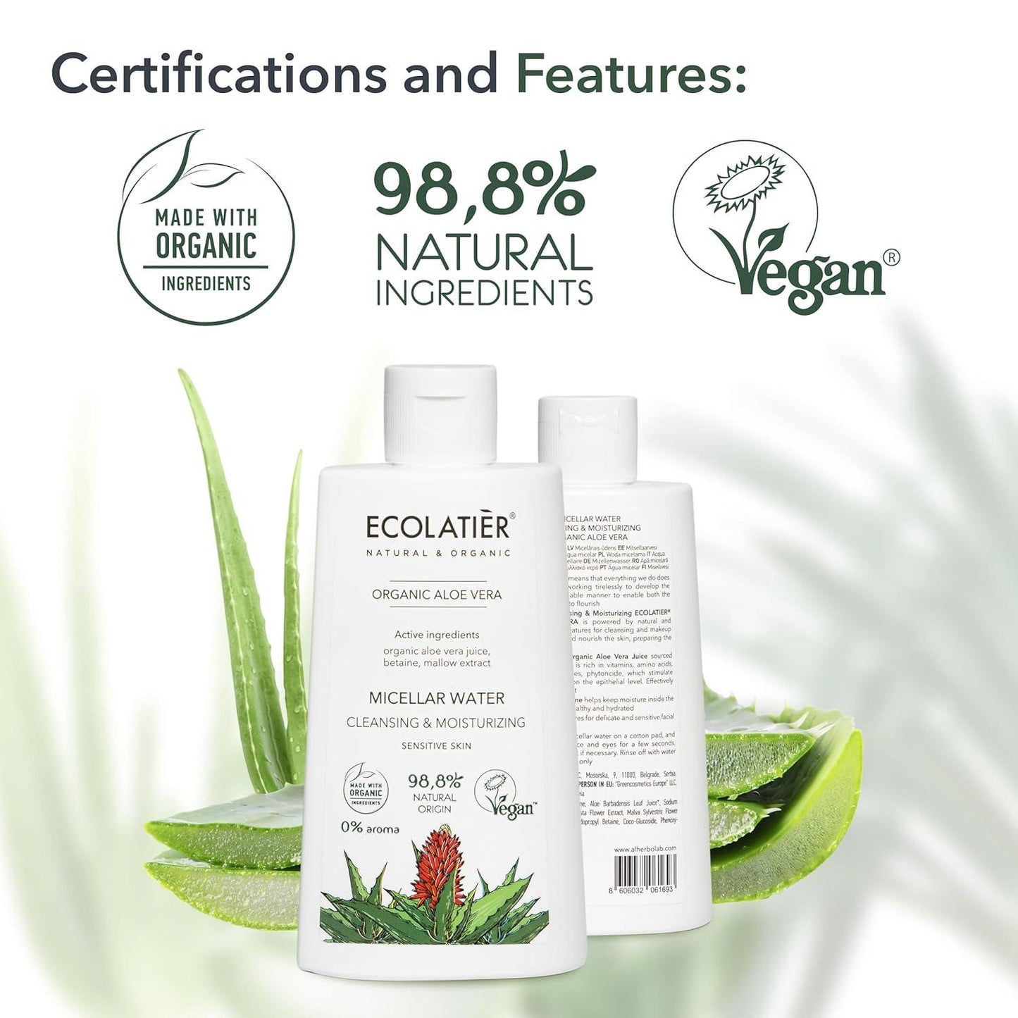 x-Micellar Water Cleansing & Mouisturizing Organic Aloe Vera