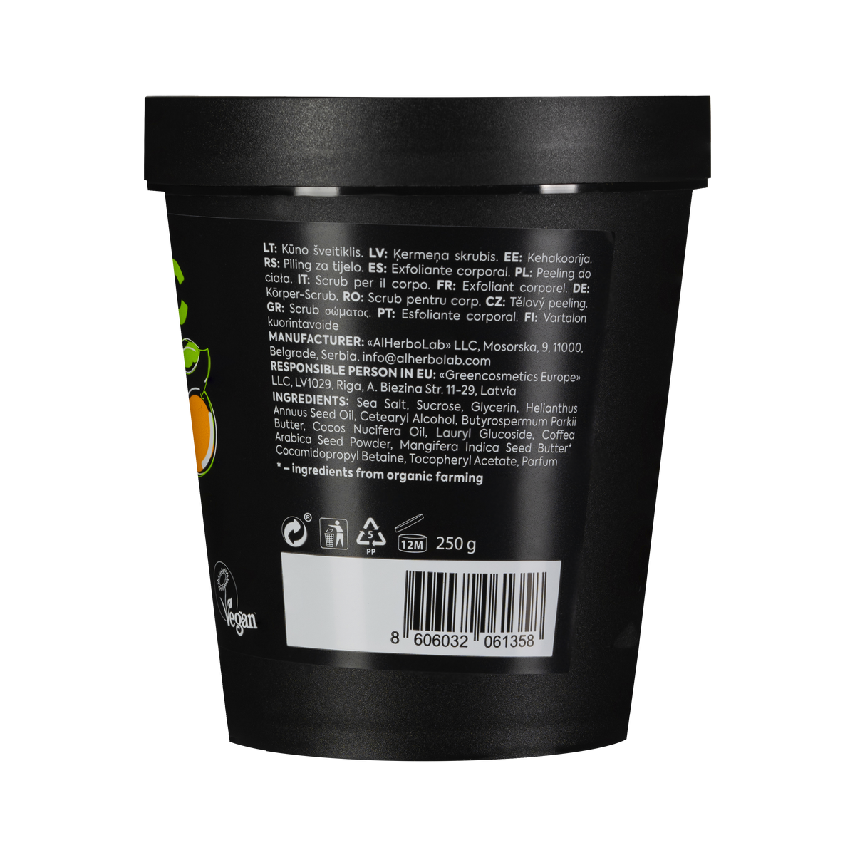 Organic Mimi, Body Scrub Lifting Mango & Coffee, 250 g