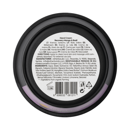 Organic Mimi, Hand Cream Recovery Mango & Basil, 50 ml